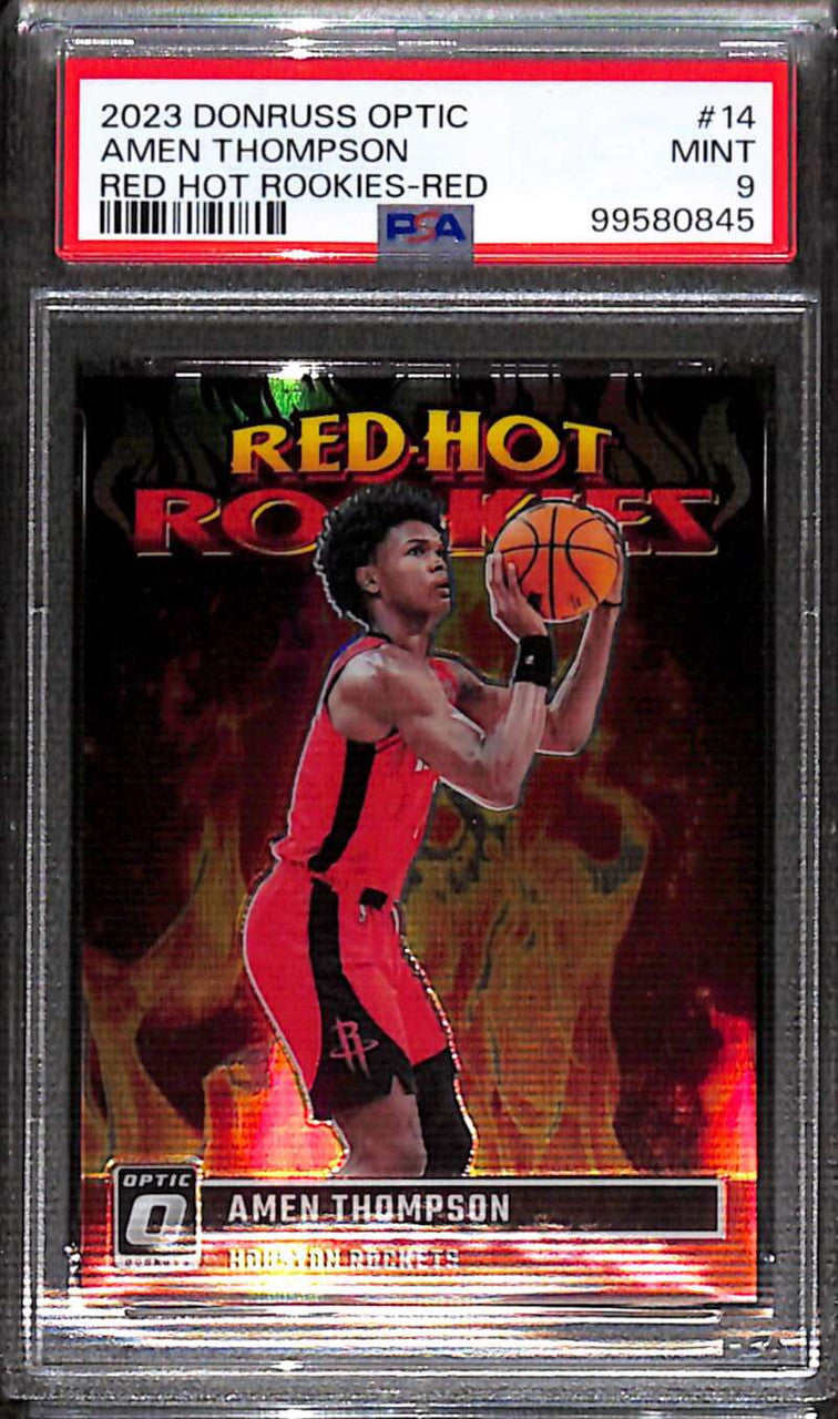 2023-24 Donruss Optic Red Hot Rookies Red 14 Amen Thompson Rookie 56/99 PSA 9