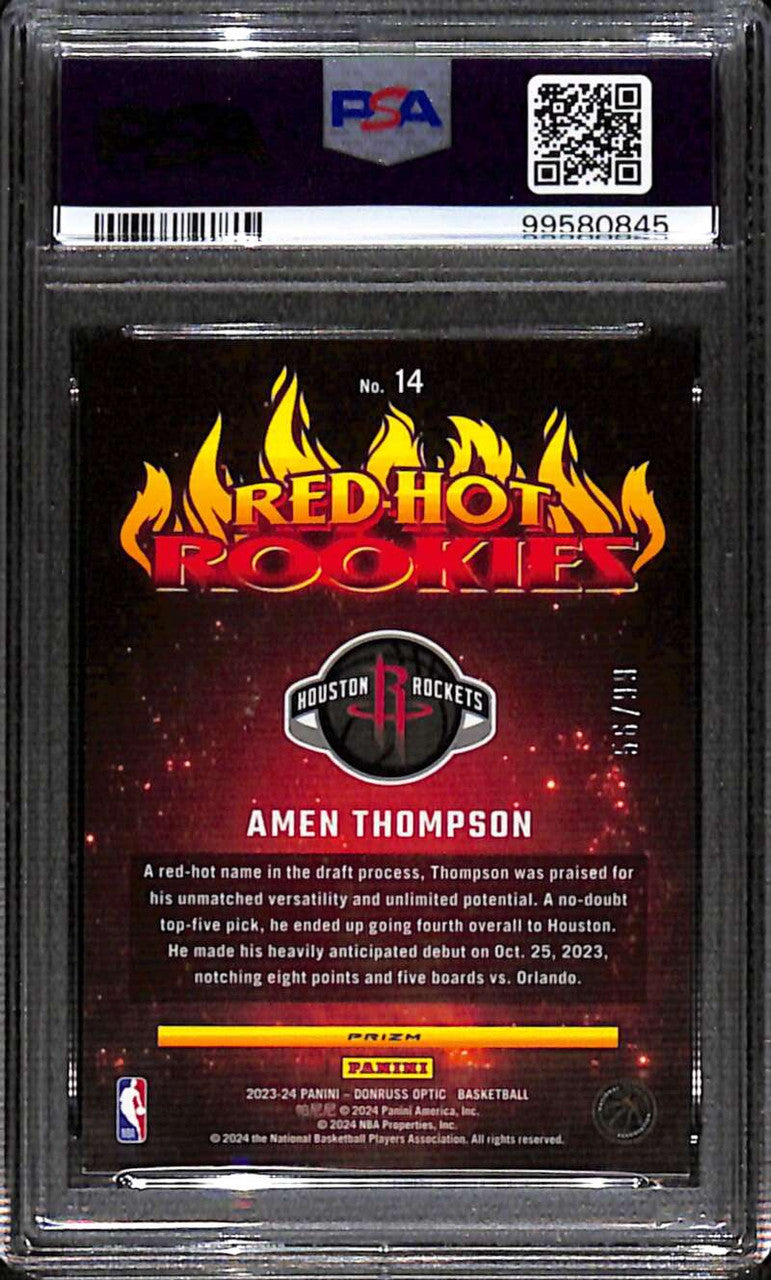 2023-24 Donruss Optic Red Hot Rookies Red 14 Amen Thompson Rookie 56/99 PSA 9