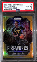 2023-24 Panini Prizm Draft Fireworks Prizms Gold Jett Howard Rookie 7/10 PSA 10