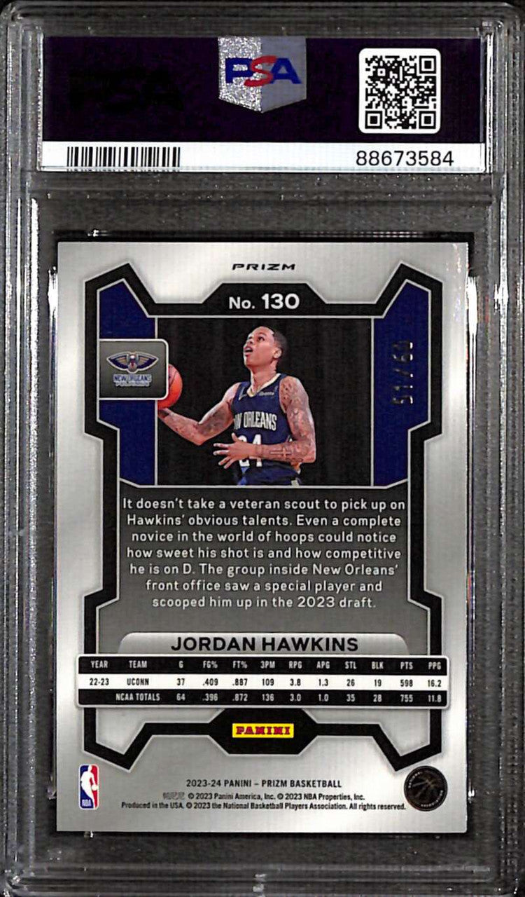 2023-24 Panini Prizm Prizms Orange Wave 130 Jordan Hawkins Rookie 51/60 PSA 10