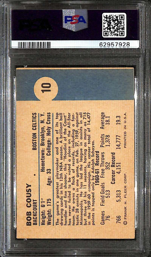 1961-62 Fleer 10 Bob Cousy PSA 5 EX