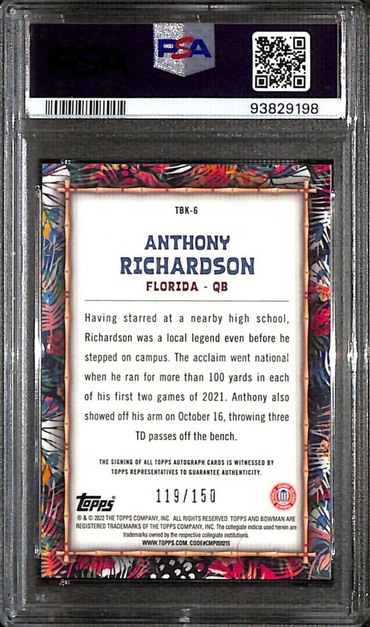 2022 Bowman Chrome U The Big Kahuna Anthony Richardson RC Auto 119/150 PSA 10
