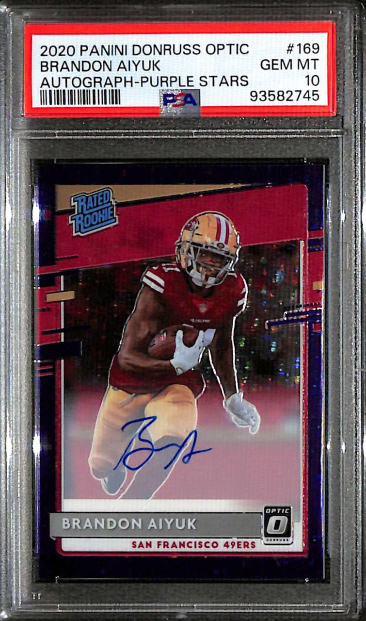 2020 Donruss Optic Autographs Purple Star Brandon Aiyuk Rookie Auto 36/50 PSA 10