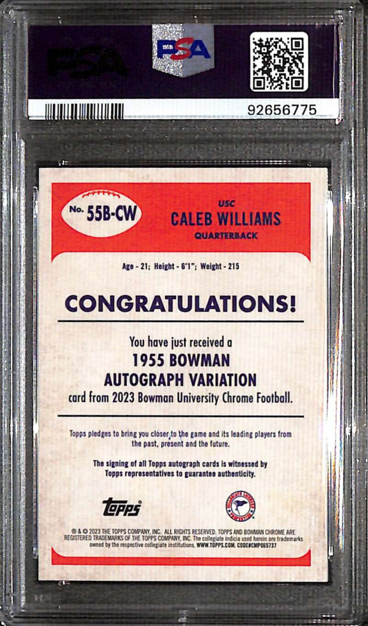 SOLD 158755 2023 Bowman Chrome U '55 Autographs Caleb Williams Rookie Auto 69/99 PSA 10
