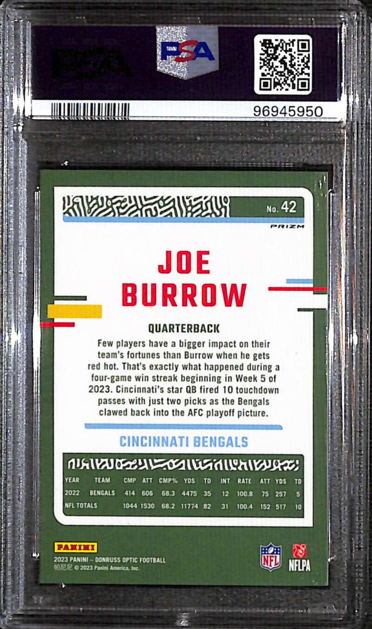 2023 Donruss Optic Rocket Refractor 42 Joe Burrow PSA 9 MINT