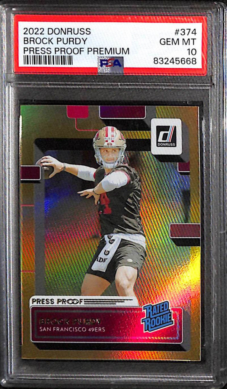 2022 Donruss Press Proof Premium 374 Brock Purdy RR Rated Rookie PSA 10 GEM MT
