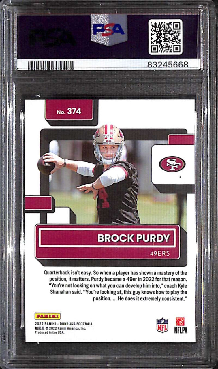 2022 Donruss Press Proof Premium 374 Brock Purdy RR Rated Rookie PSA 10 GEM MT