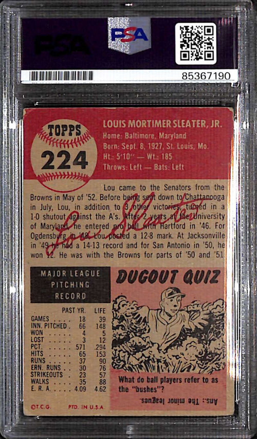 1953 Topps 224 Lou Sleater PSA/DNA Certified Authentic Auto
