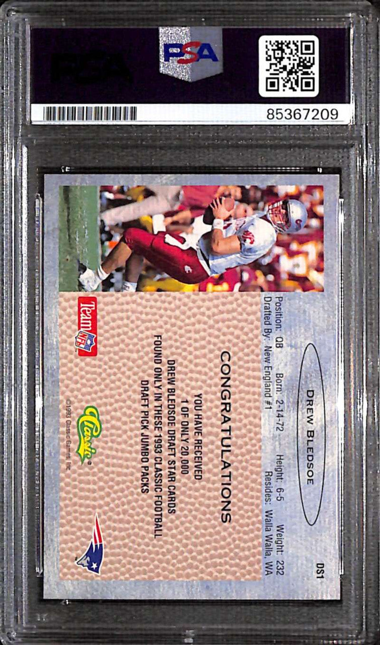 1993 Classic Draft Stars ds1 Drew Bledsoe RC PSA/DNA Certified Authentic Auto