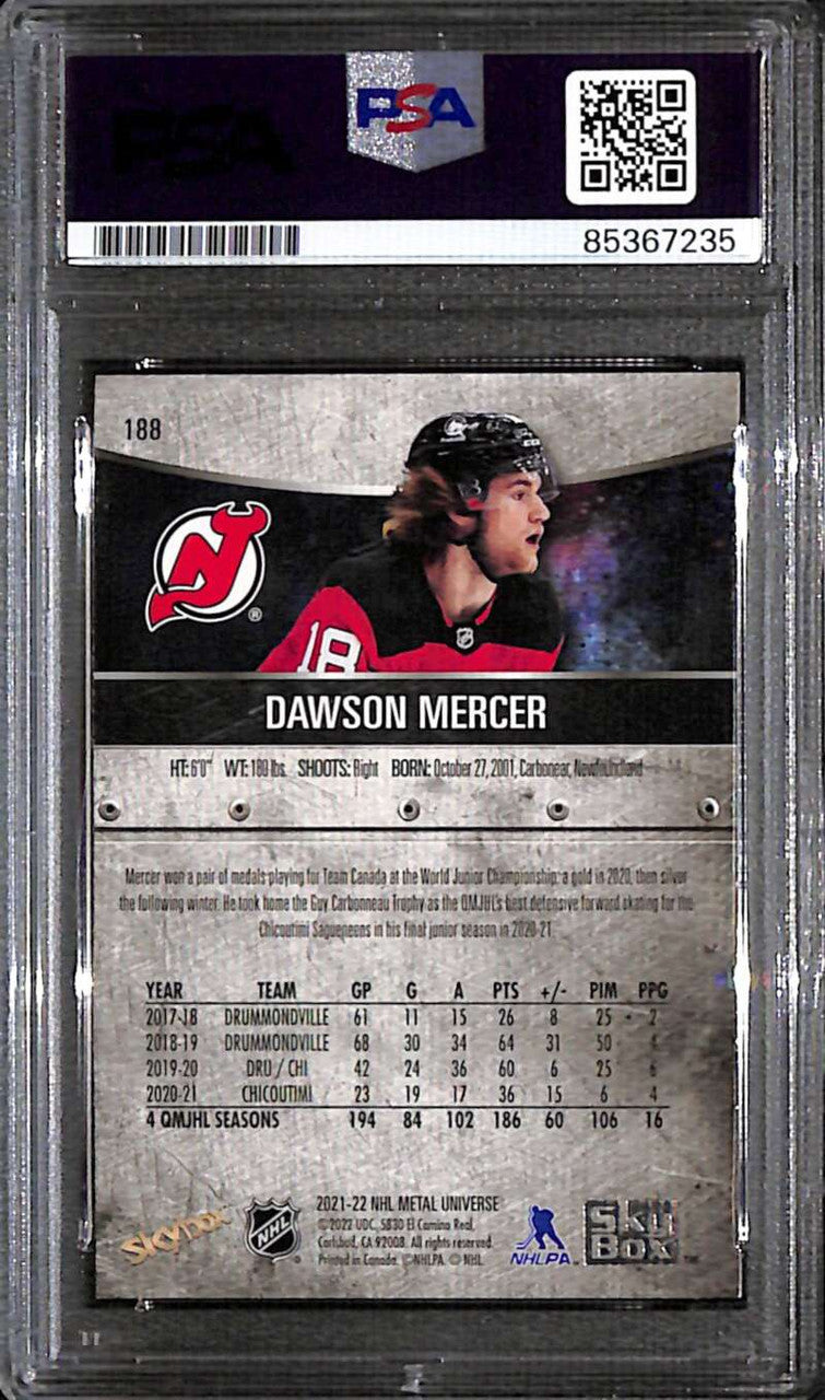 2021-22 Metal Universe 188 Dawson Mercer Rookie PSA/DNA Certified Authentic Auto