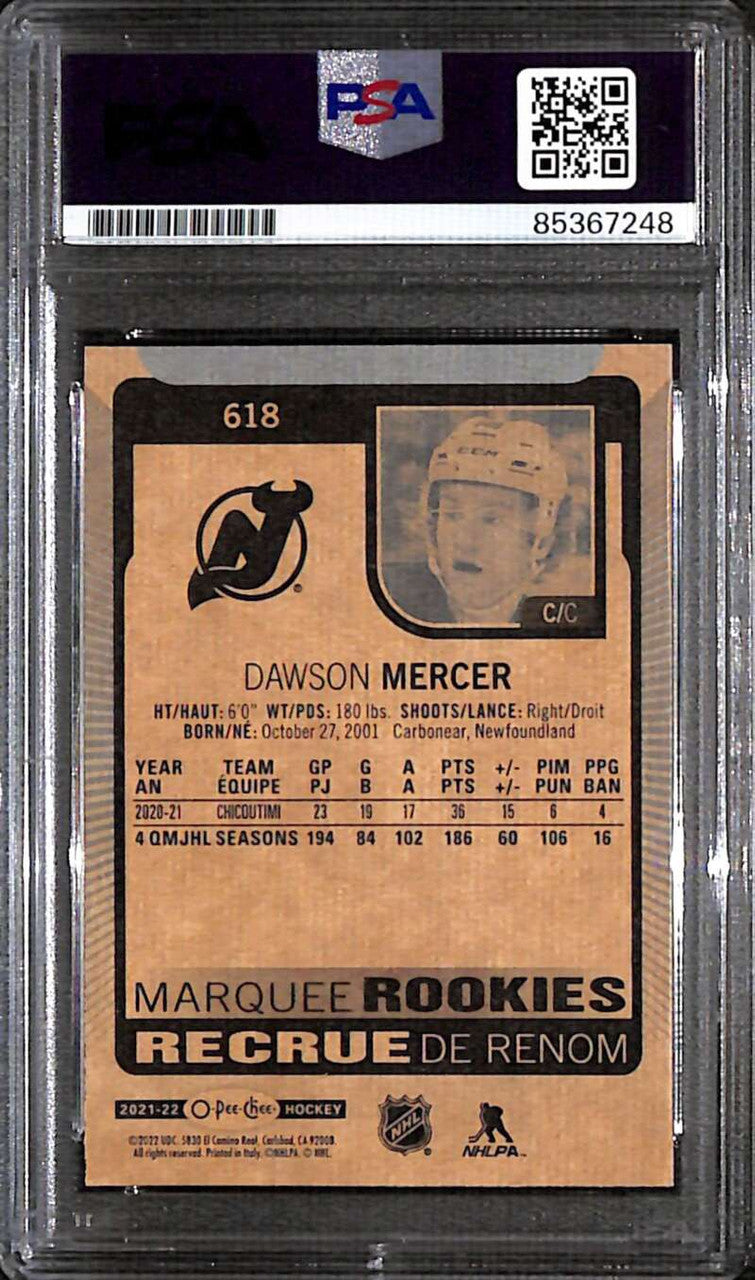 2021-22 O-Pee-Chee 618 Dawson Mercer Rookie PSA/DNA Authentic Auto
