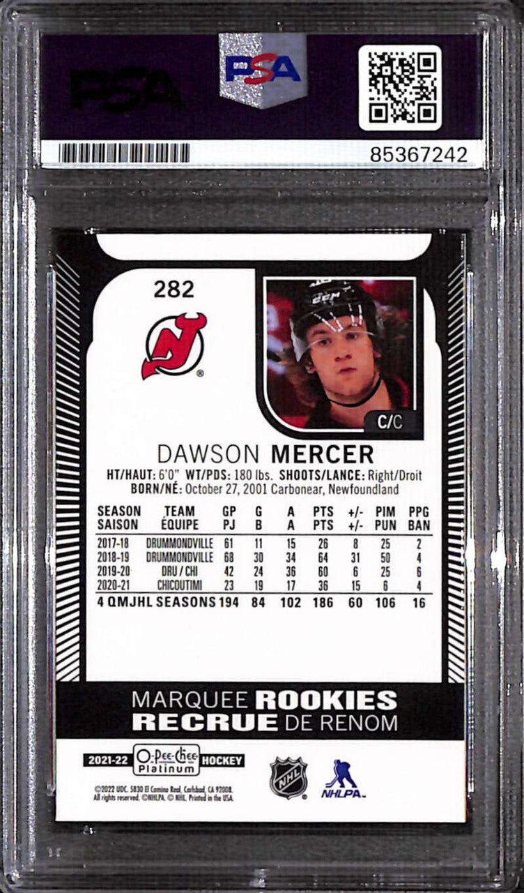 2021-22 O-Pee-Chee Platinum 282 Dawson Mercer Rookie PSA/DNA Authentic Auto 7242