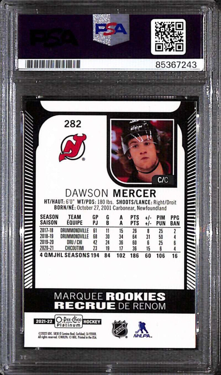 2021-22 O-Pee-Chee Platinum 282 Dawson Mercer Rookie PSA/DNA Authentic Auto 7243