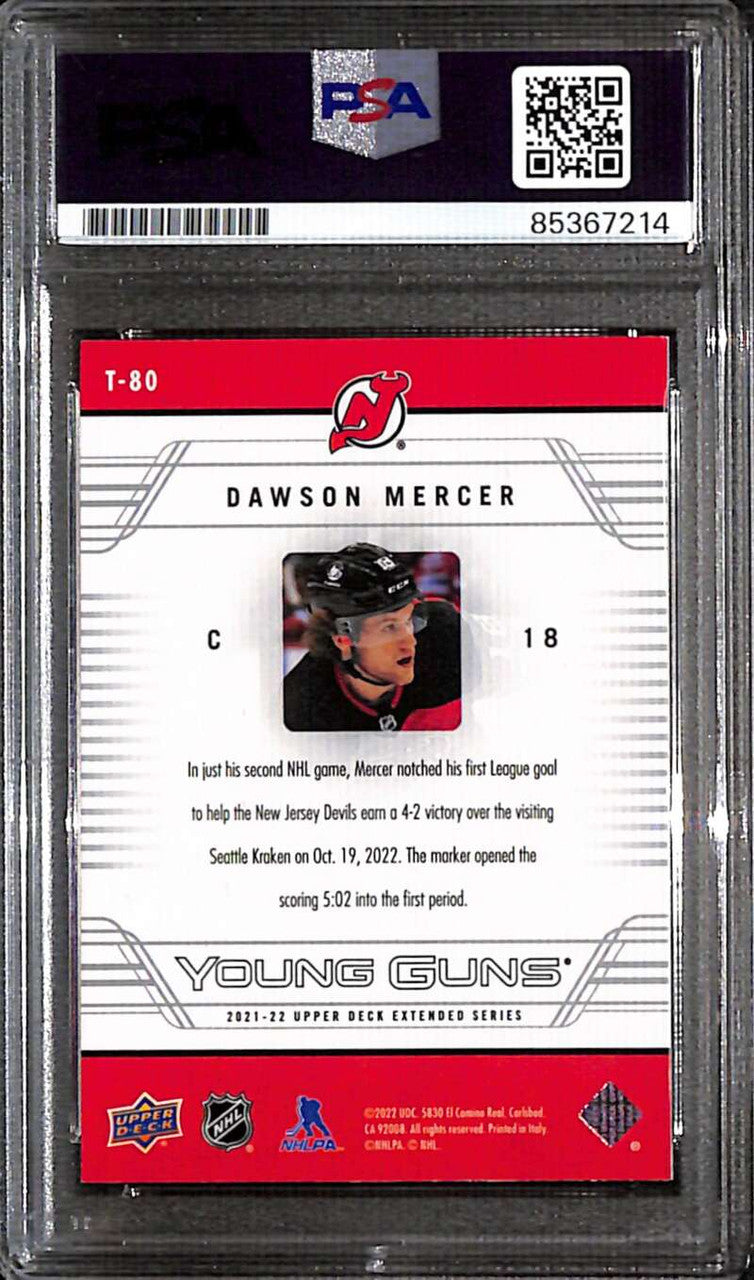 2021-22 Upper Deck '06-07 Retro t80 Dawson Mercer Rookie Young Guns PSA/DNA Auto