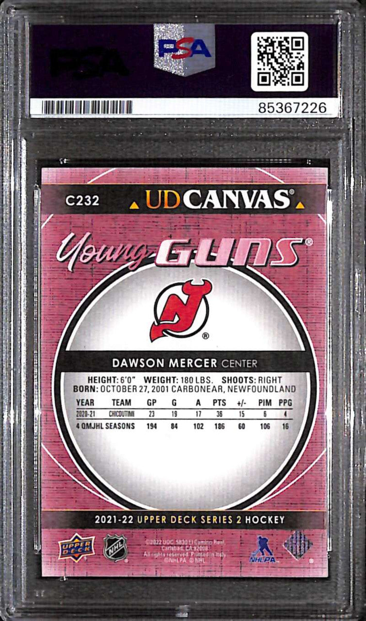 2021-22 Upper Deck Canvas c232 Dawson Mercer Rookie YG Young Guns PSA/DNA Auto