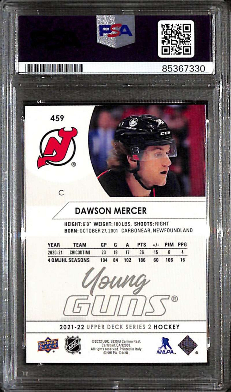 2021-22 Upper Deck 459 Dawson Mercer Rookie Young Guns PSA/DNA GEM MT 10 Auto 30