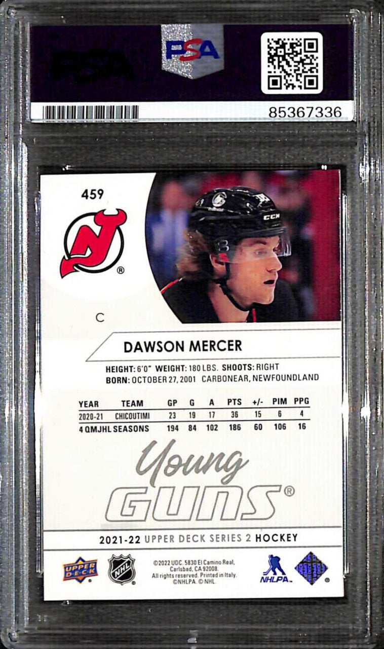 2021-22 Upper Deck 459 Dawson Mercer Rookie Young Guns PSA/DNA GEM MT 10 Auto 36