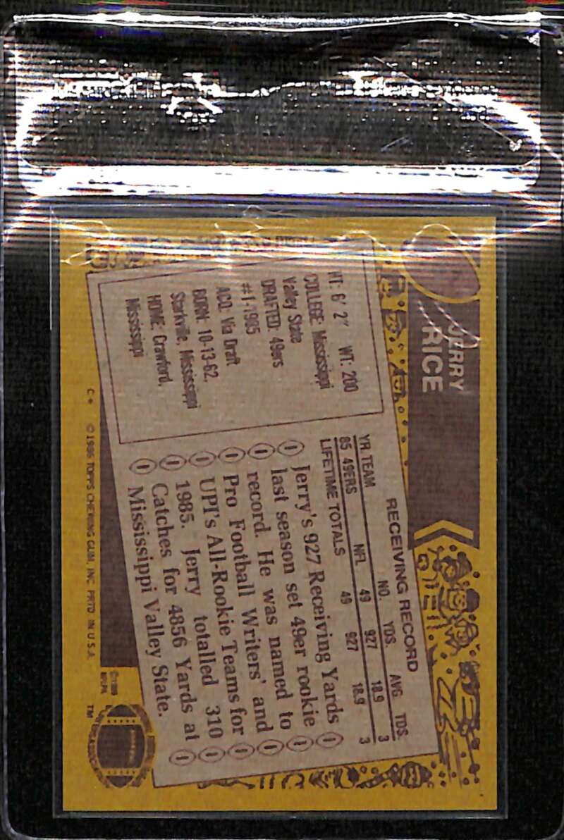 1986 Topps 161 Jerry Rice Beckett RCR 8.5