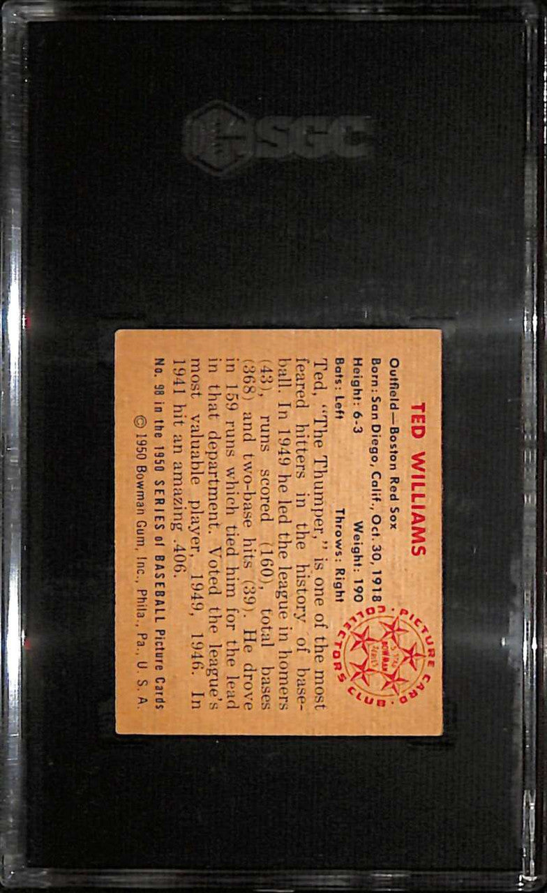 SOLD 158965 1950 Bowman 98 Ted Williams SGC 2.5 GD+