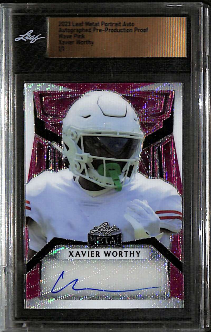 2023 Leaf Metal Pre-Production Proof Wave Pink Xavier Worthy Rookie Auto 1/1