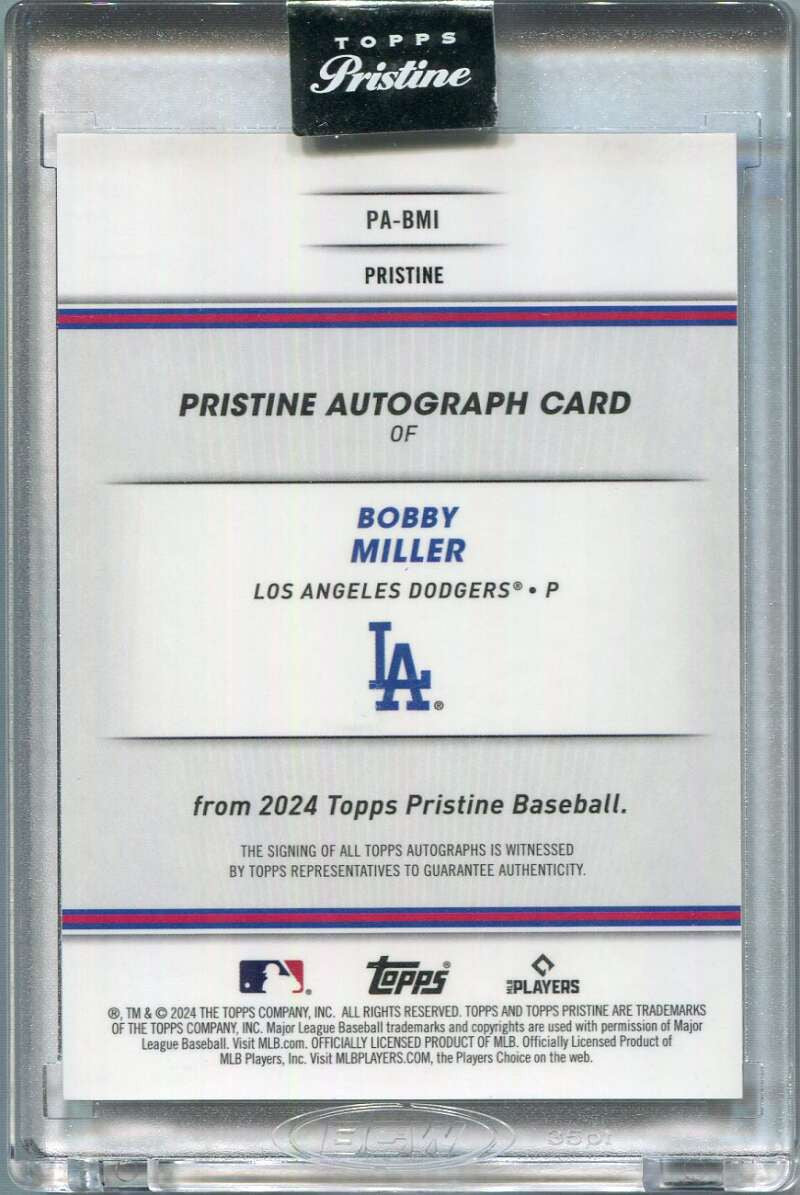 2024 Topps Pristine Autographs Purple Refractor PABMI Bobby Miller Auto 51/99