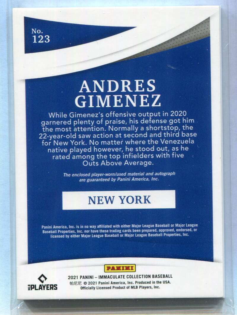 2021 Immaculate Collection 123 Andres Gimenez Rookie Patch Auto 84/99
