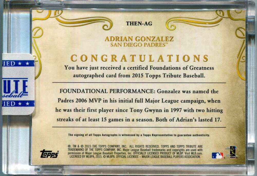 2015 Topps Tribute Foundations Greatness Autographs Adrian Gonzalez Auto 24/50
