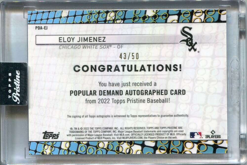 2022 Topps Pristine Popular Demand Autograph Gold Refractor Eloy Jimenez Auto 50