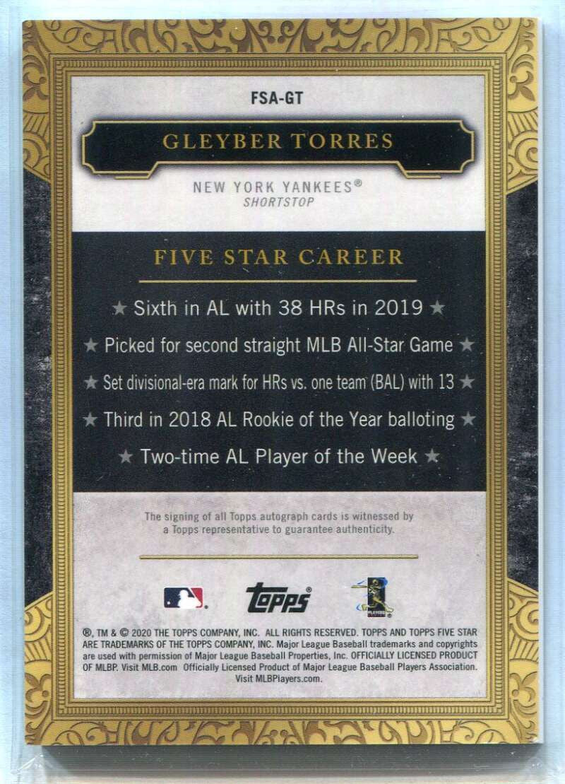 2020 Topps Five Star Autographs Purple FSAGT Gleyber Torres Auto 10/50