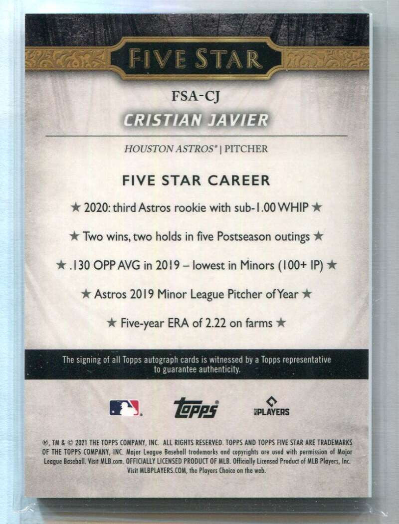2021 Topps Five Star Autographs Green FSACJ Cristian Javier Rookie Auto 9/15