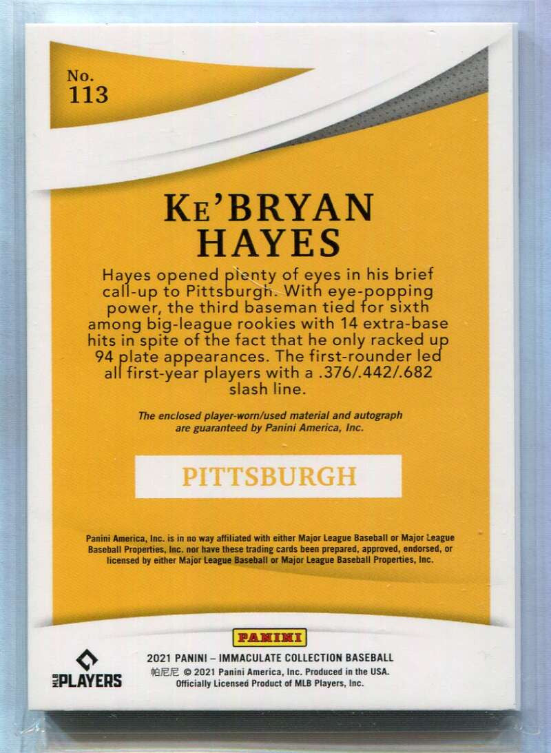 2021 Immaculate Collection Red 113 Ke'Bryan Hayes Rookie Patch Auto 31/49