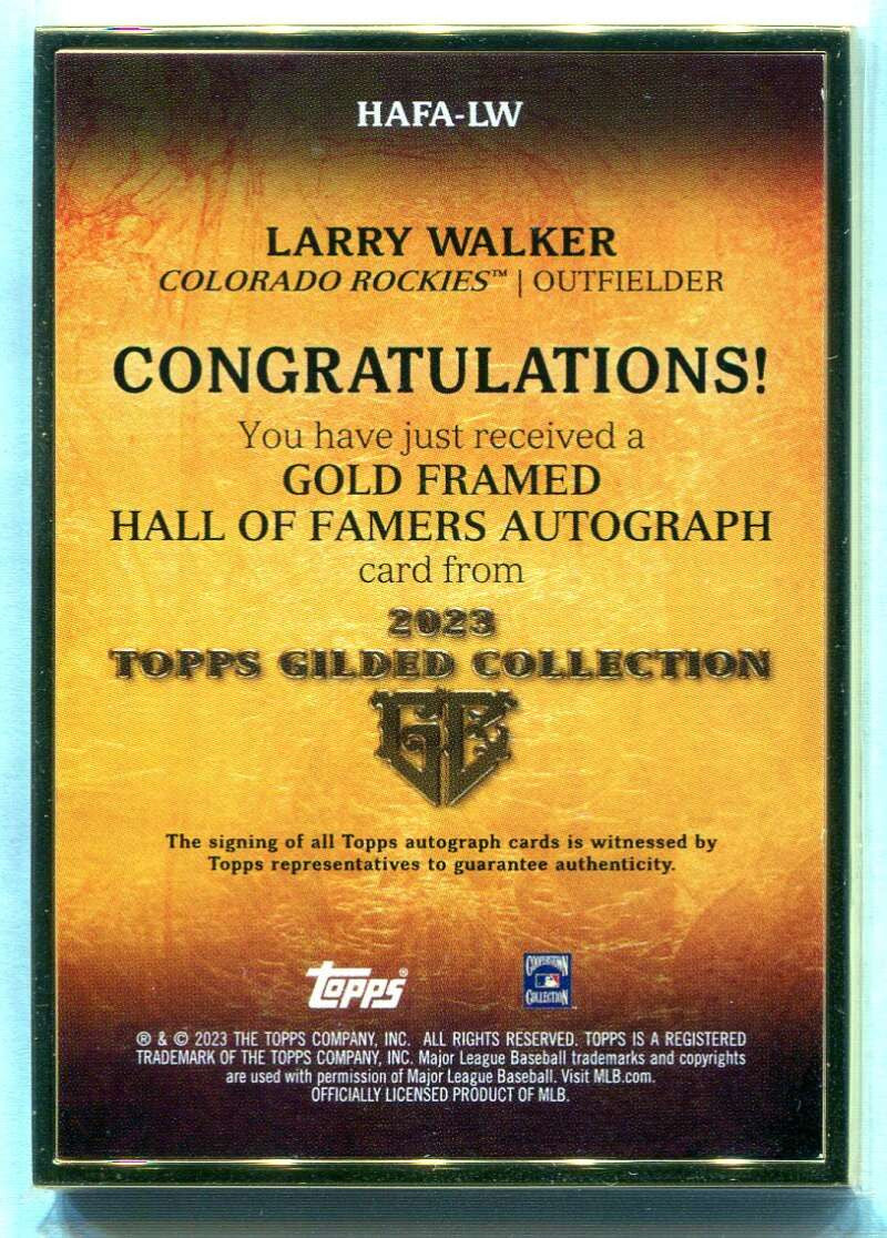 2024 Topps Gilded Gold Framed Hall of Famers Autographs Larry Walker Auto 3/5