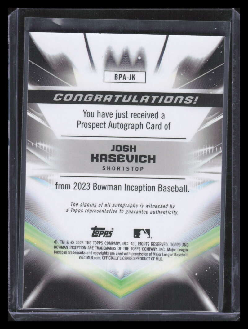 2023 Bowman Inception Autographs Blue Foil BPAJK Josh Kasevich Rookie Auto 69/99