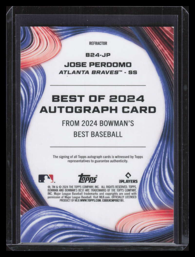 2024 Bowman's Best of '24 Autographs Refractor b24jp Jose Perdomo Rookie Auto