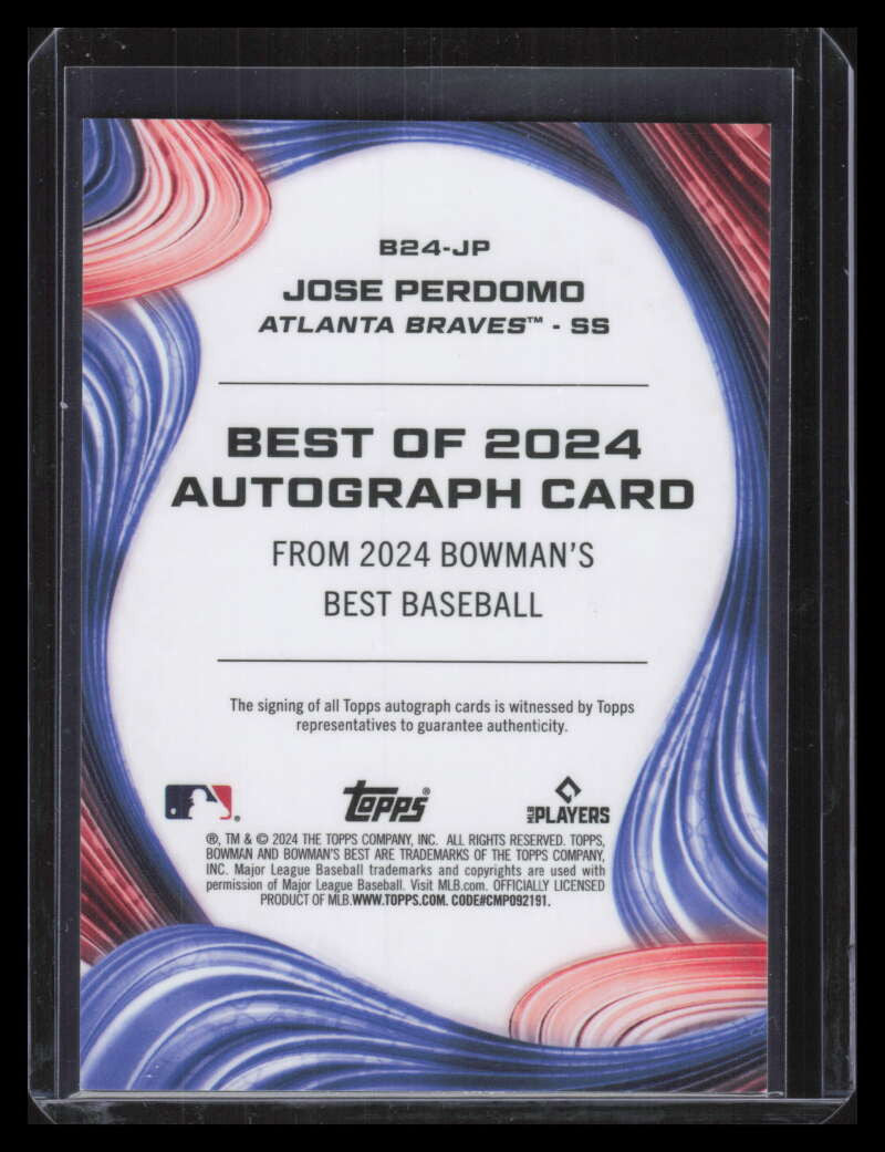 2024 Bowman's Best '24 Autographs Green Refractor Jose Perdomo Rookie Auto 92/99