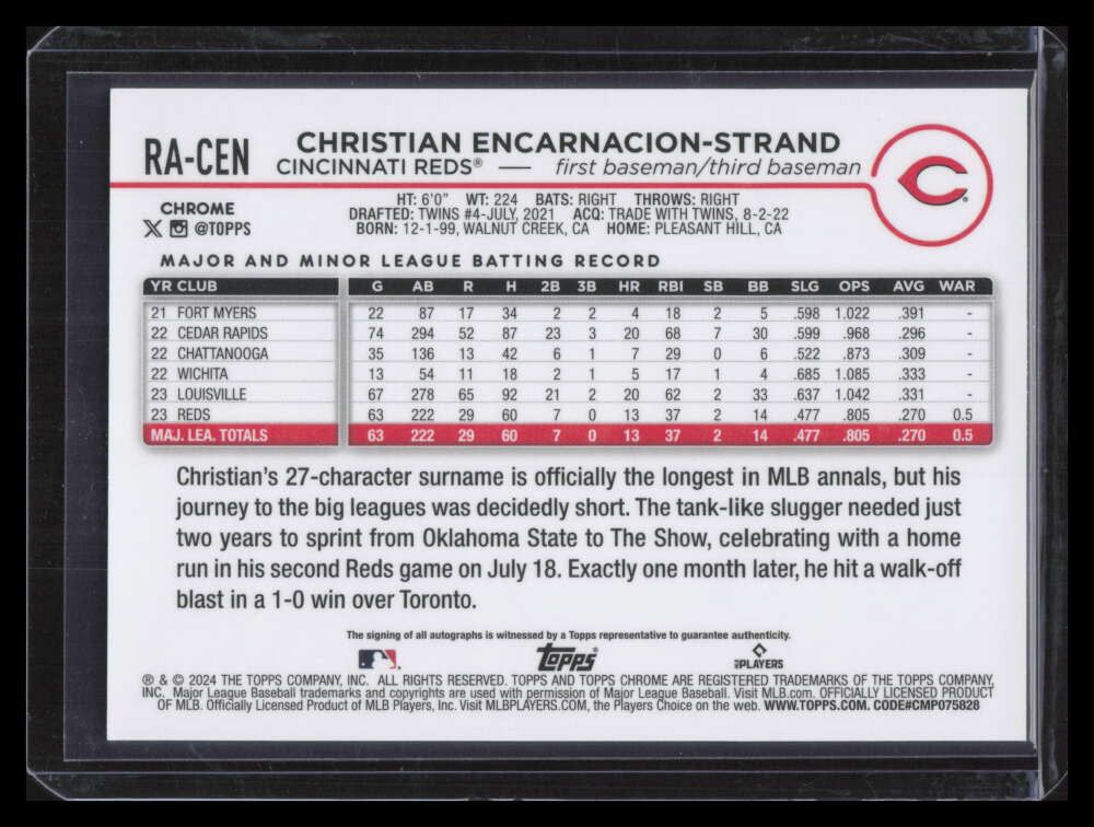 2024 Topps Chrome Autographs RACEN Christian Encarnacion-Strand Rookie Auto