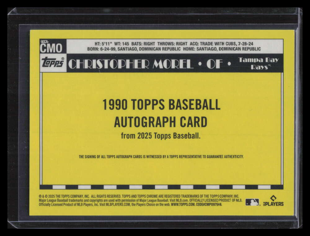 2025 Topps '90 Topps Silver Pack Chrome Autographs Chriostopher Morel Auto 32/99