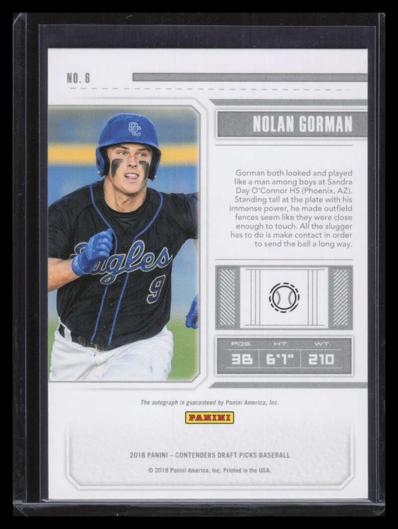 2018 Panini Contenders Draft Autographs Cracked Ice Nolan Gorman Rookie Auto /23