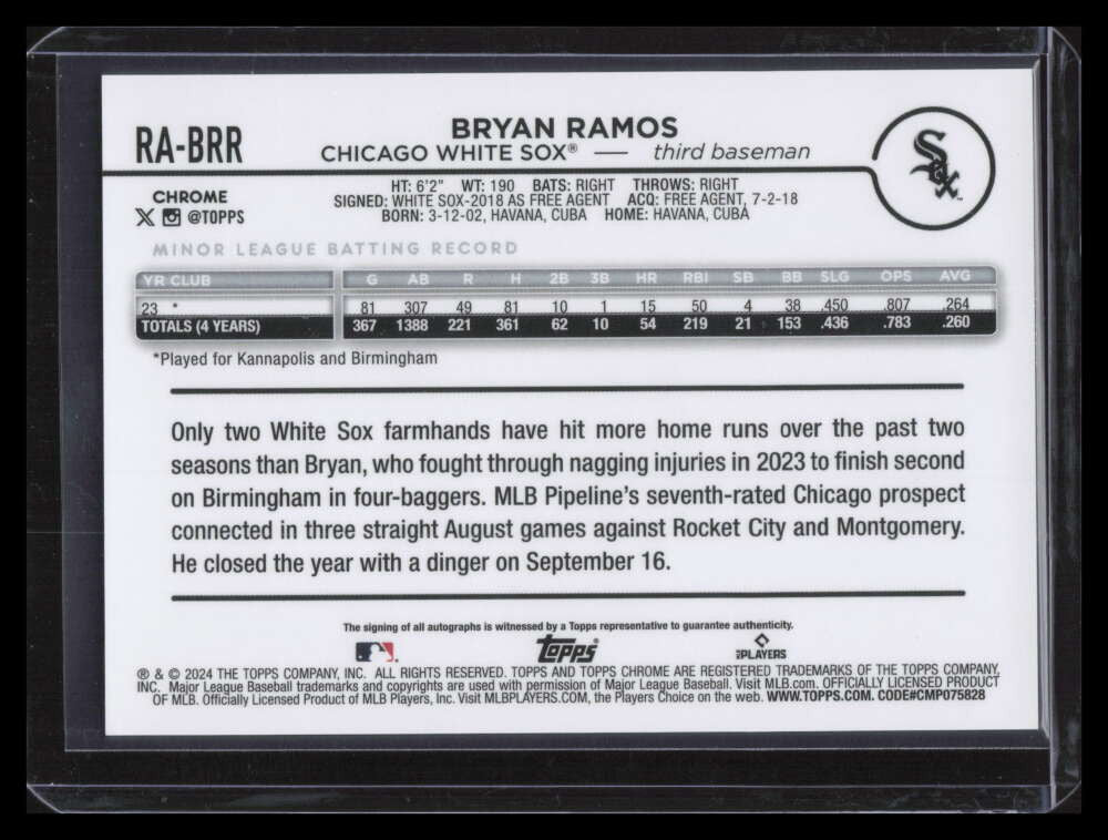 2024 Topps Chrome Update Autographs Gold Refractor Bryan Ramos Rookie Auto 15/50