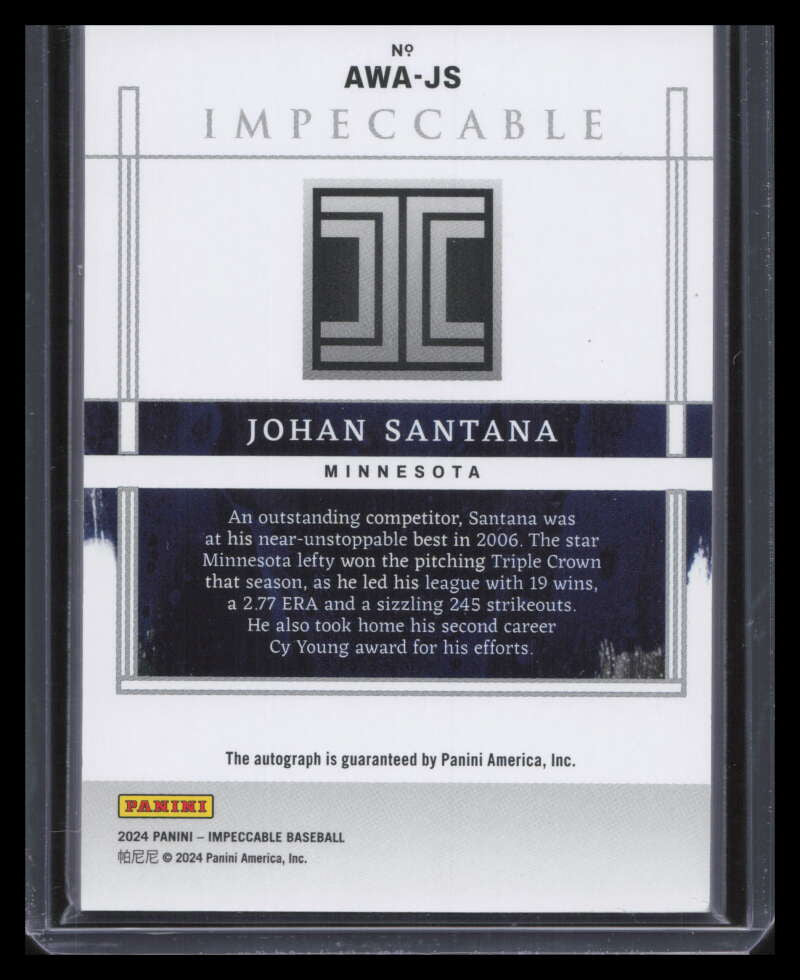 2024 Panini Impeccable Award Winning Autographs Silver Johan Santana Auto 7/25