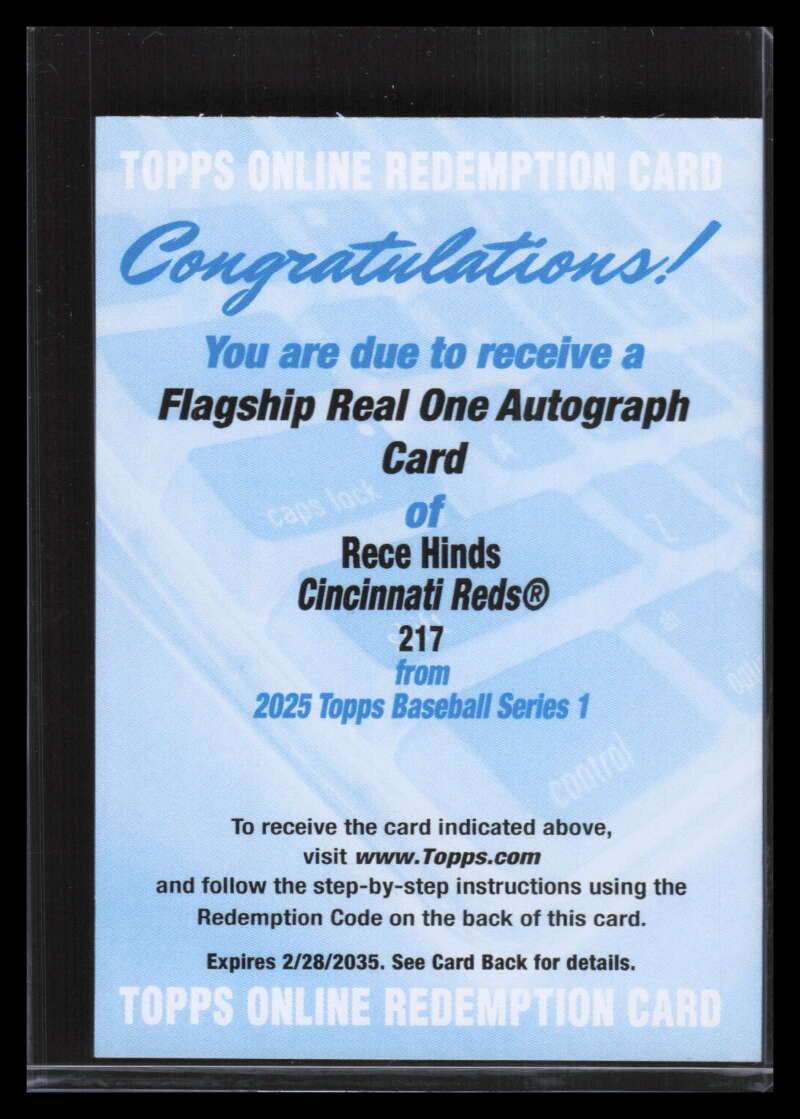 2025 Topps Flagship Real One Autographs 217 Rece Hinds Rookie Auto