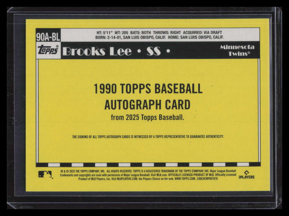 2025 Topps '90 Topps Autographs 90abl Brooks Lee Rookie Auto