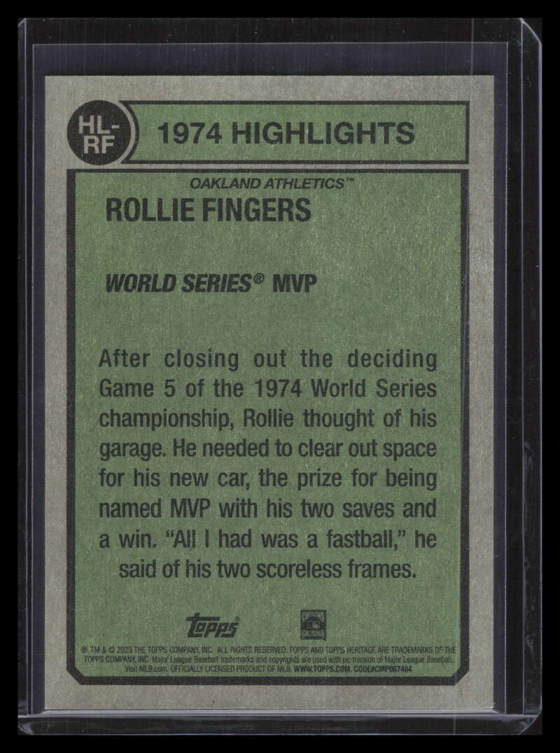 2023 Topps Heritage '74 Highlights Autographs 74hrf Rollie Fingers Auto 51/99