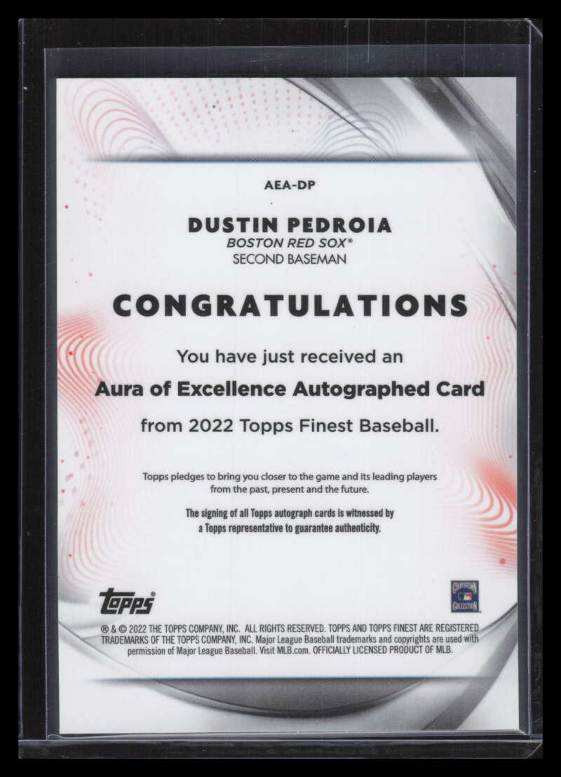 SOLD 159346 2022 Finest Aura Excellence Autograph Orange Refractor Dustin Pedroia Auto 11/25