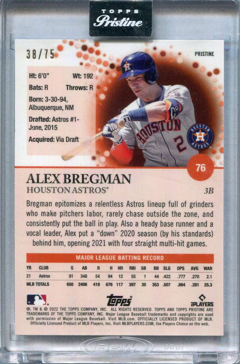 2022 Topps Pristine Blue Pristine Refractor 76 Alex Bregman 38/75