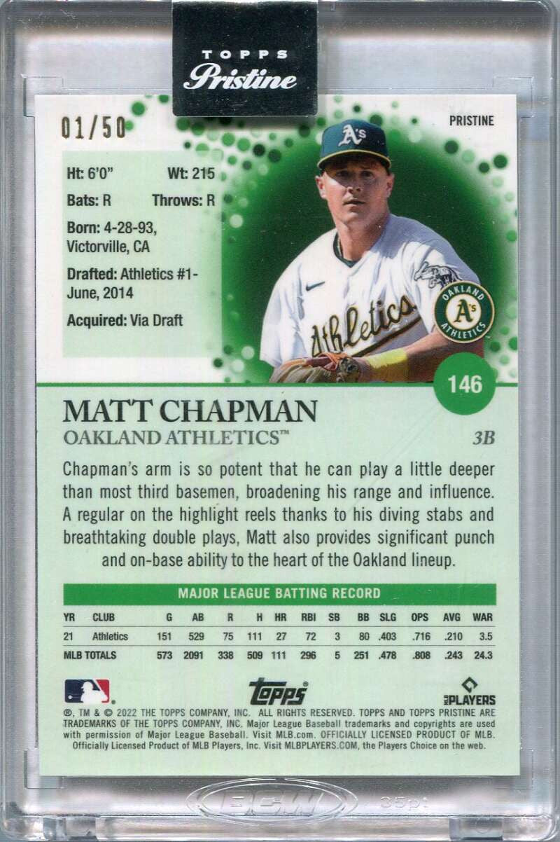 2022 Topps Pristine Gold Pristine Refractor 146 Matt Chapman 1/50
