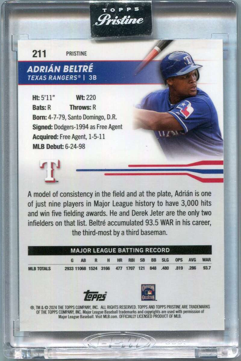 SOLD 159416 2024 Topps Pristine Gold Pristine Refractor 211 Adrian Beltre 29/50