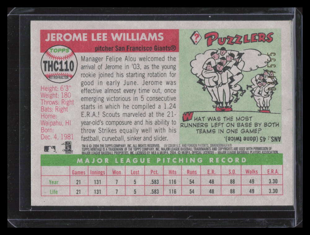 2004 Topps Heritage Chrome Refractor thc110 Jerome Williams 44/555