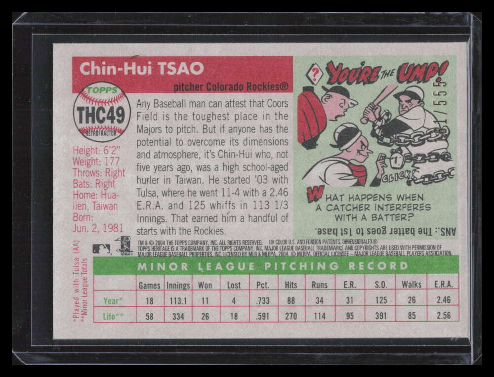 2004 Topps Heritage Chrome Refractor thc49 Chin-Hui Tsao 161/555