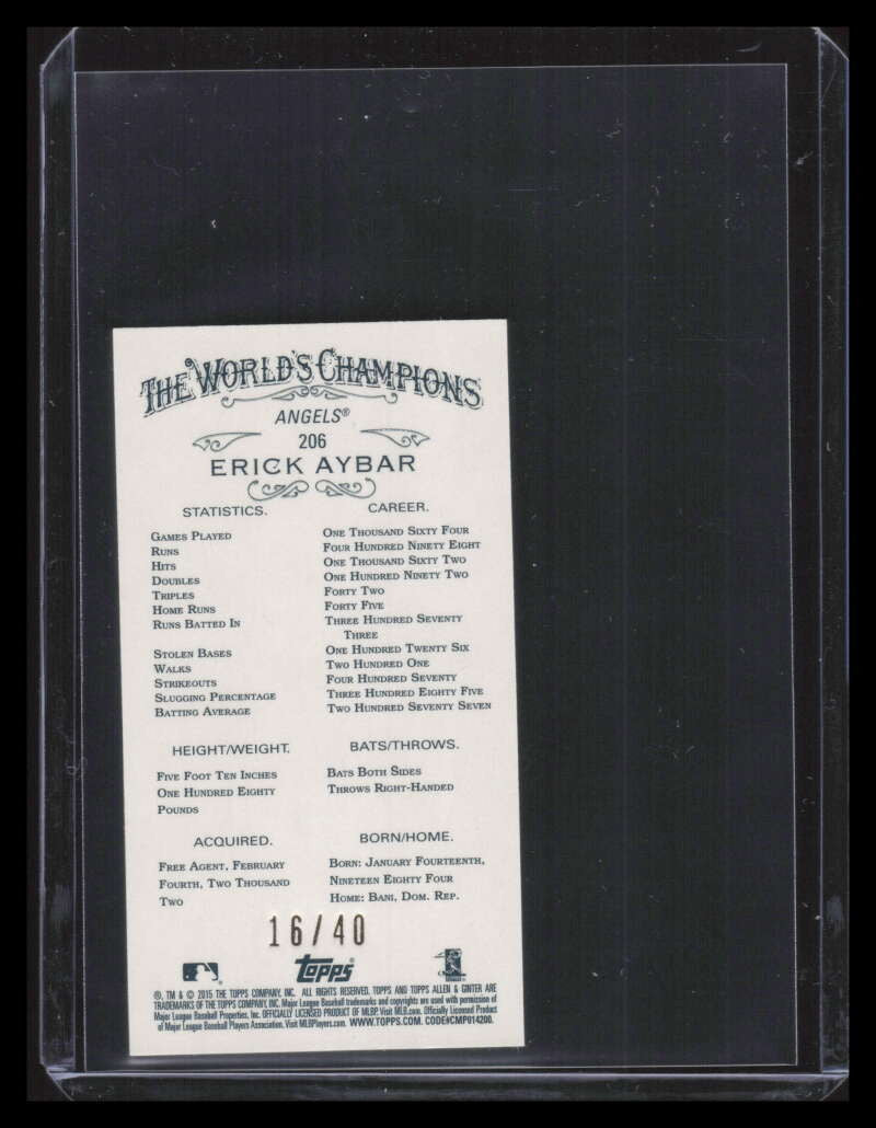 2015 Topps Allen and Ginter Mini Red 206 Erick Aybar 16/40
